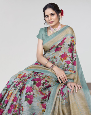ANIRAV Printed Mysore Art Silk Saree(Green)
