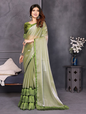 NEGRONI Solid/Plain Bollywood Jimmy choo Saree(Green)