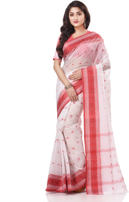 TANTLOOM Woven Handloom Handloom Pure Cotton Saree(Red, White)