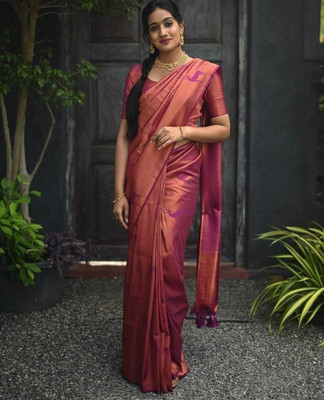HouseOfCommon Solid/Plain Banarasi Pure Silk, Art Silk Saree(Multicolor)