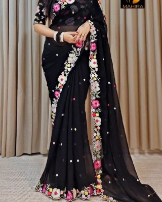 dwarkadhish Embroidered Bollywood Georgette Saree(Black)