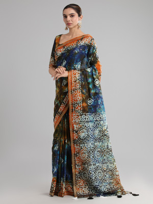 all about you Printed Daily Wear Cotton Blend Saree(Multicolor)