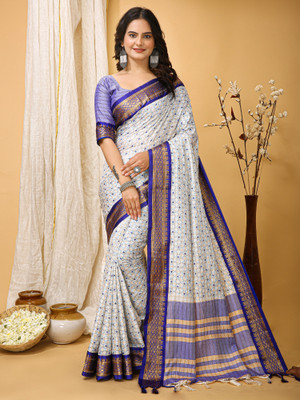 Divastri Printed Chinnalapattu Cotton Blend Saree(Cream)