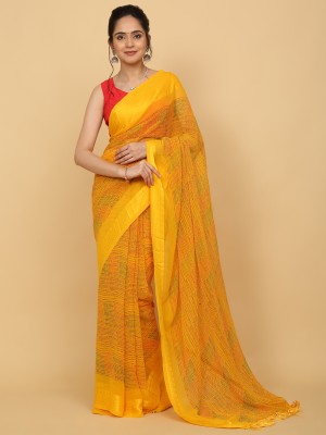 Anuradha Sarees Printed Bollywood Georgette, Satin Saree(Yellow)