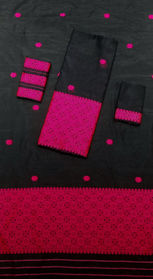AXOMIYA Woven Mekhela Chador Cotton Blend Saree(Black, Magenta)