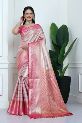 rangbhakti Paisley Banarasi Silk Blend, Dupion Silk Saree(Pink)