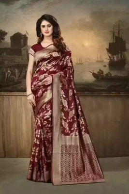 WOMENELEGENCE Embellished Banarasi Pure Silk Saree(Maroon)