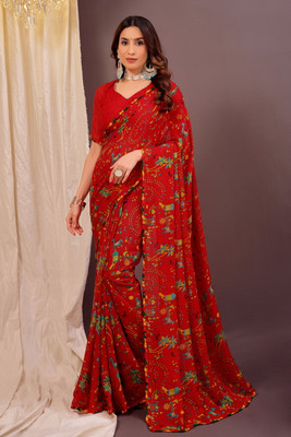 Suali Printed Bollywood Georgette Saree(Red)