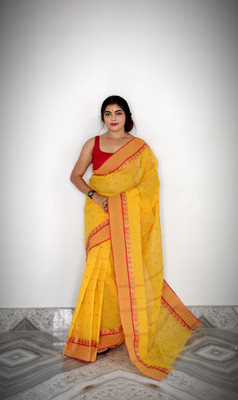 REBASAREECENTRE Solid/Plain, Woven Tant Pure Cotton Saree(Yellow)