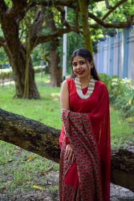 Anand Sarees Geometric Print Bollywood Georgette Saree(Red)
