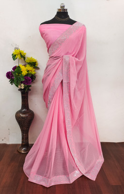 Lapetiya Clothing Solid/Plain Bollywood Georgette Saree(Pink)