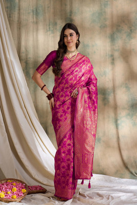 manvaa Embellished Bollywood Silk Blend Saree(Magenta)
