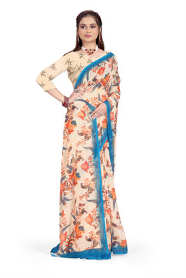 Pemal Designer Digital Print Bollywood Georgette Saree(Multicolor)