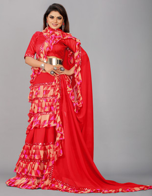 Flip The Style Printed Bollywood Georgette Saree(Red)