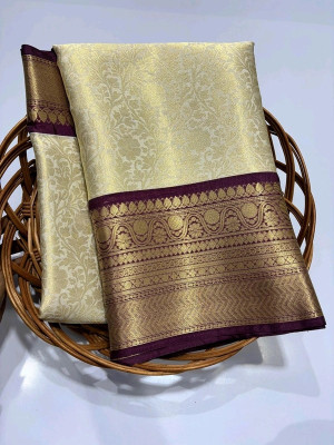 Haniya creation Woven Banarasi Tissue, Art Silk Saree(Cream)