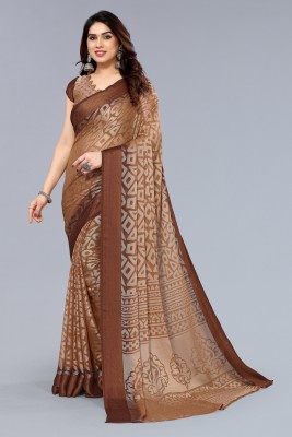 Winza Designer Self Design, Printed, Geometric Print Bollywood Chiffon, Brasso Saree(Brown, Orange)