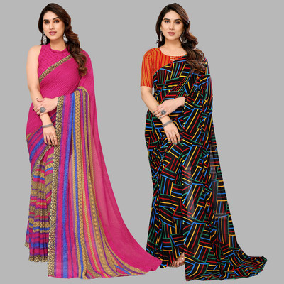 kashvi sarees Printed Daily Wear Georgette Saree(Pack of 2, Pink, Multicolor)