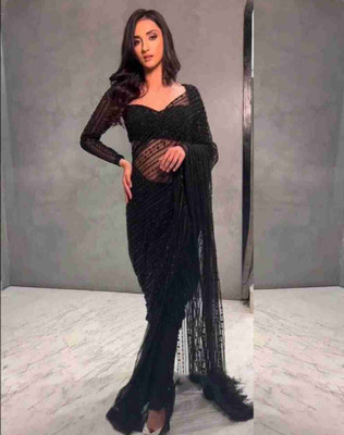 SIRIL Embellished, Self Design Bollywood Net Saree(Black)