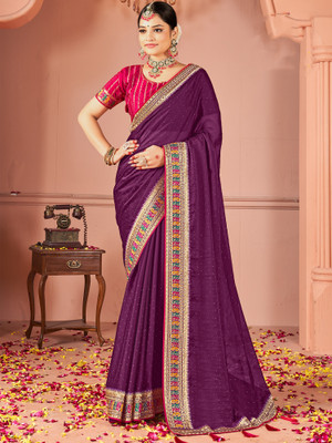 Tasrika Embroidered Bollywood Silk Blend Saree(Purple)