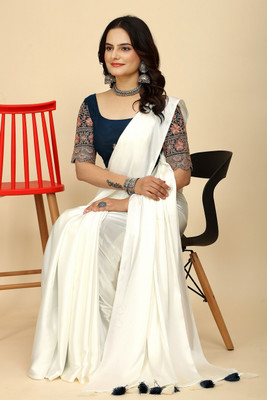 SAADHYA CREATION Embroidered, Solid/Plain Bollywood Satin Saree(Dark Blue)