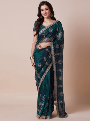Tasrika Embroidered Bollywood Net Saree(Blue)