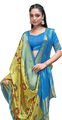 Rashmiwala Digital Print Kalamkari Crepe Saree(Green)