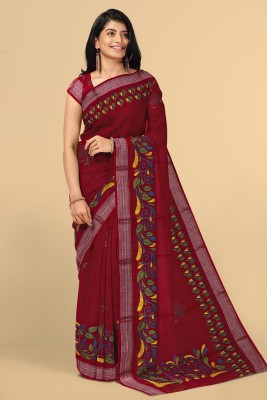 Kalamandir Printed Daily Wear Linen Saree(Maroon)