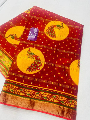 KRISHNA NX Self Design Handloom Pure Cotton Saree(Red)