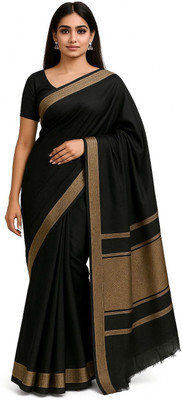 Montauk Fabians Solid/Plain, Woven Banarasi Jacquard, Viscose Rayon Saree(Black)