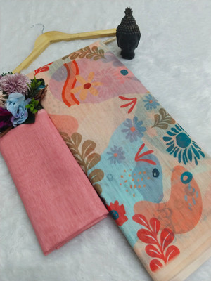 HouseOfCommon Woven Kanjivaram Linen, Cotton Linen Saree(Pink)