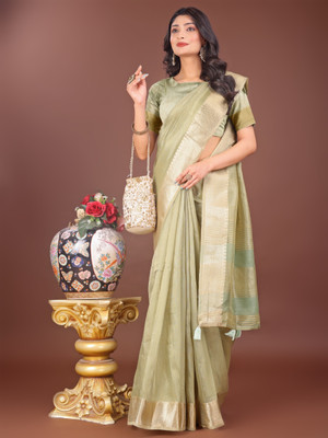 Tasrika Woven Banarasi Organza Saree(Green)