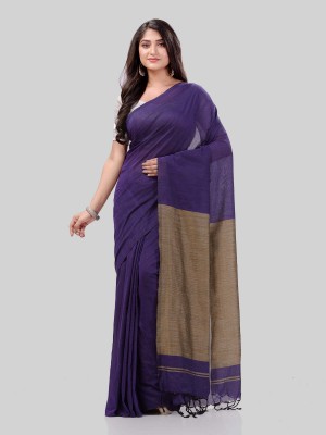 Agamani Solid/Plain Handloom Pure Cotton Saree(Purple)