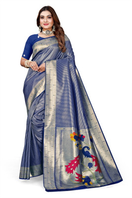 Owlsky Woven Kanjivaram Art Silk Saree(Blue)