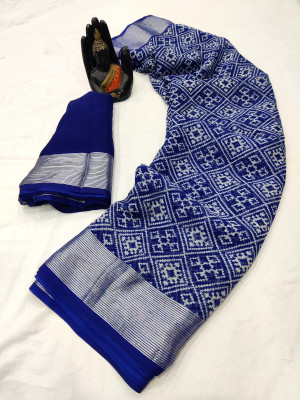 VD PRINTS Printed Bandhani Chiffon Saree(Grey)