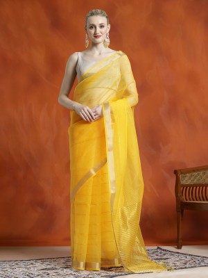 Jaipur Kurti Woven Banarasi Organza Saree(Yellow)