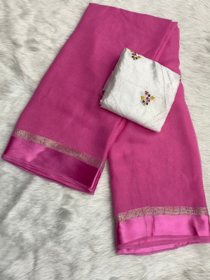 TOXEGO Solid/Plain Bollywood Viscose Rayon Saree(Pack of 2, Pink, White)