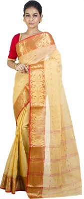 Upama Fabric Self Design Garad Handloom Pure Cotton Saree(Cream)