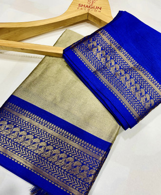 creazy fashion Striped, Self Design Banarasi Cotton Silk Saree(Multicolor)