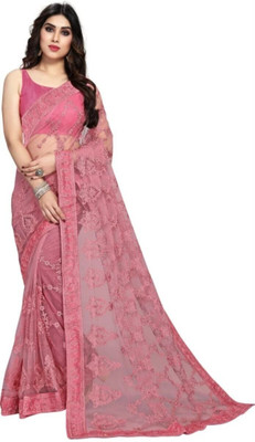 NIYANTAKSH Embroidered Bollywood Net Saree(Pink)