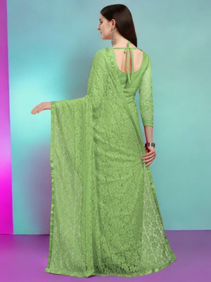 NEXA Self Design, Floral Print Bollywood Net Saree(Green)