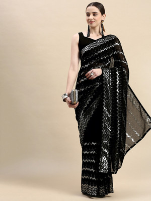 Moda Rapido Embroidered Daily Wear Georgette Saree(Black)