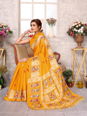 YASHIKA Printed Mysore Art Silk Saree(Yellow)