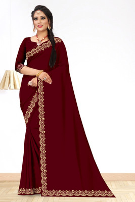 bhumi creation Solid/Plain Banarasi Georgette Saree(Maroon)