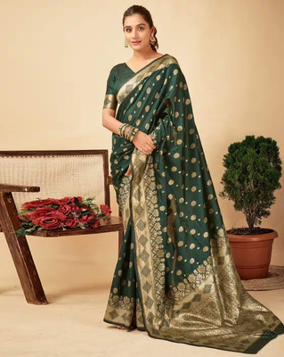 Priyashi Printed Kanjivaram Cotton Silk, Jacquard Saree(Green)