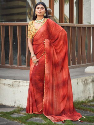 ANOUK Printed Bollywood Georgette Saree(Orange)