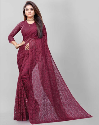 Suali Floral Print Bollywood Net Saree(Maroon)