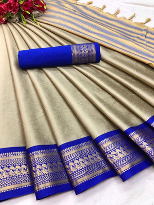 WILLMAKE Self Design Bollywood Jacquard Saree(Cream)