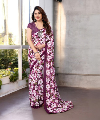 NIRMOHIFASHION Floral Print Bollywood Georgette Saree(Purple)