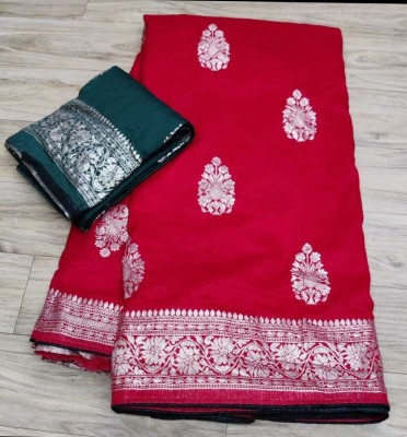 V k designer Printed Daily Wear Nylon Saree(Red)