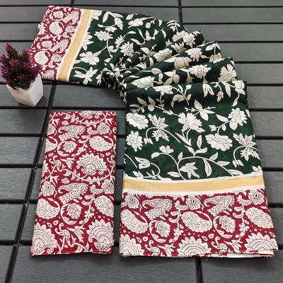 JASU CREATION Floral Print, Printed Kalamkari Pure Cotton Saree(Green)